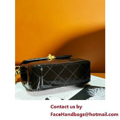 Chanel Patent Calfskin  &  Gold-Tone Metal Mini Flap Bag with Top Handle AS4472 Black 2025